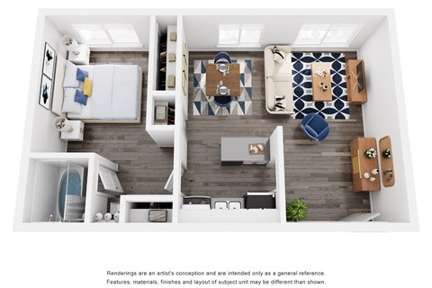 Floor plan for 1 bed, 1 bath, 700 sqft